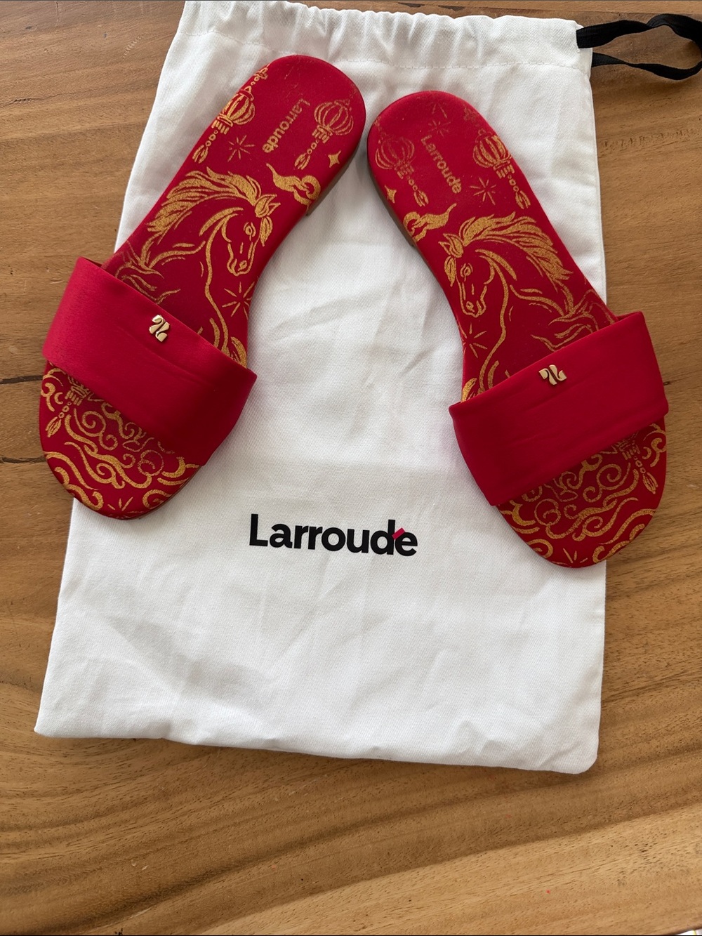 Larroude Red satin Slide Sandals